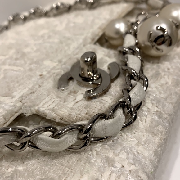 CHANEL 🤍RARE Ginza Double Flap 2.55 Ivory Tweed Boucle Rectangle Quilted Silver - Picture 10 of 16